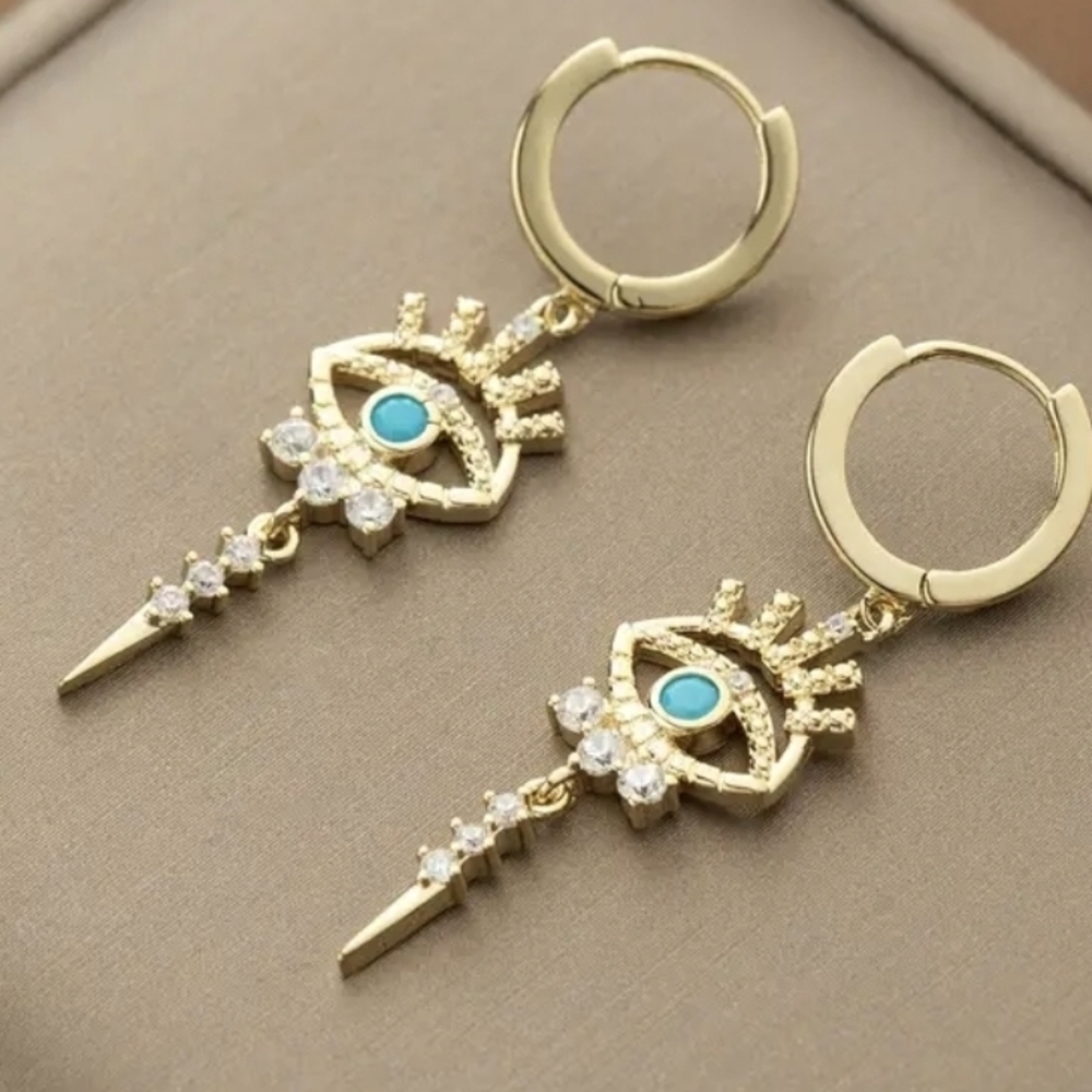 Gold and Turquoise Evil Eye Drop Earrings